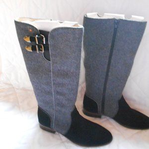 C. Petula Grey Boiled Wool/Suede Knee High Boots